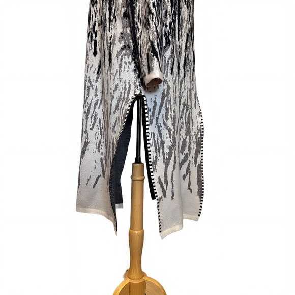 Simply Couture Monochrome Long Knit Sweater Duster Cardigan Boho Chic Size Large - Picture 5 of 11